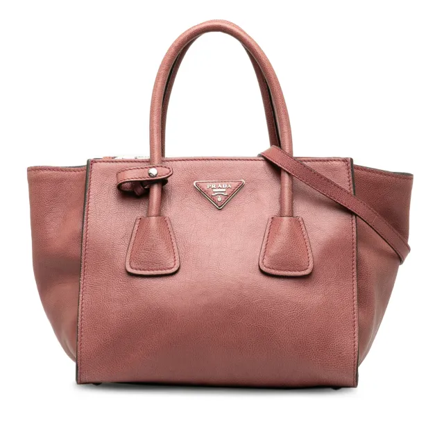 Authenticated Prada Glace Twin Pocket Pink Calf Leather Satchel