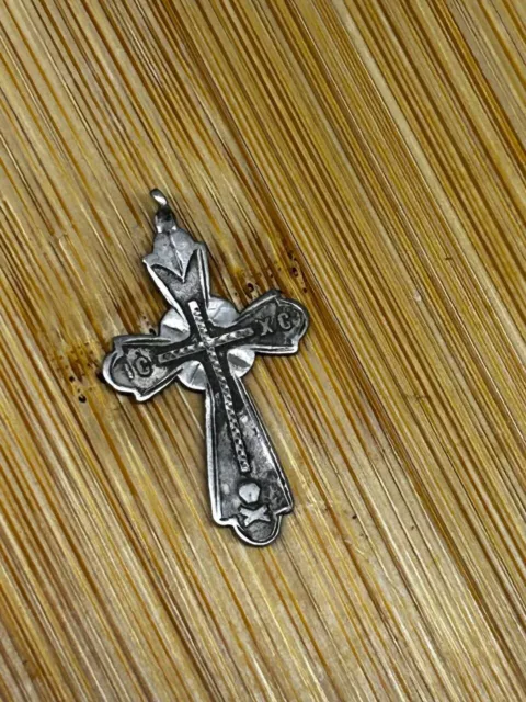 Antique Cross Pendant Sterling Silver 84 Imperial Russian Women Men Engraved Old