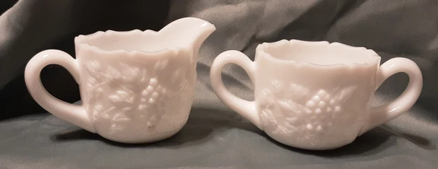 Vintage Westmoreland Milk Glass Sugar & Creamer , Raised Grape Design