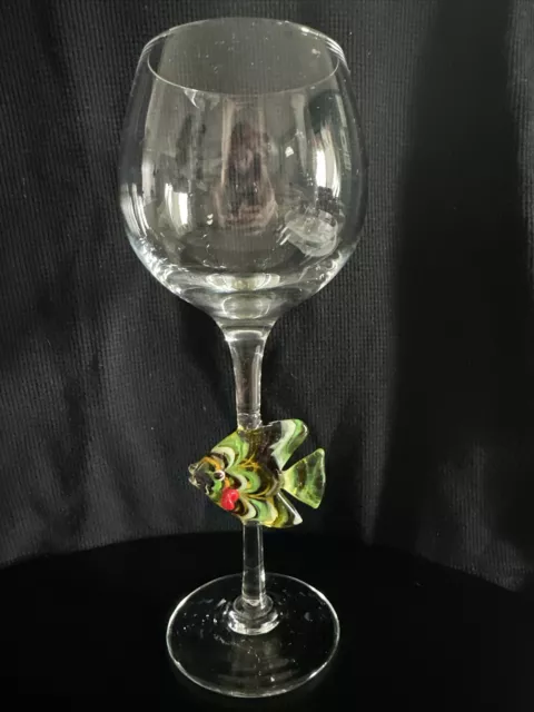 Vintage Murano Hand blown Wine Glass With Multicolor Fish Stem