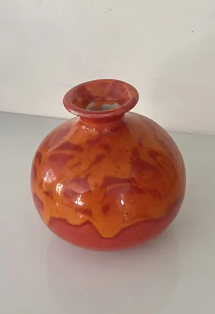 Mid Century Drip Glaze Vase Ceramic Pottery Red Orange MCM Flame 3