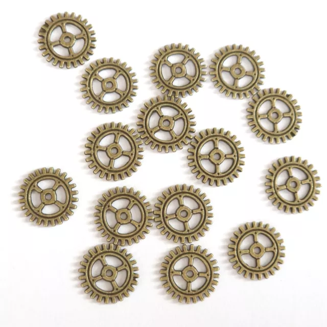 50 Small Metal Antique Bronze Steampunk Cogs and Gears Charm Pendant 12mm TSC84