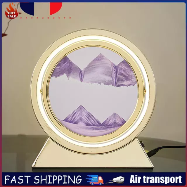 10inch 3D Hourglass Night Light Crafts USB Dimmable Sand Art Table Lamp (Purple)