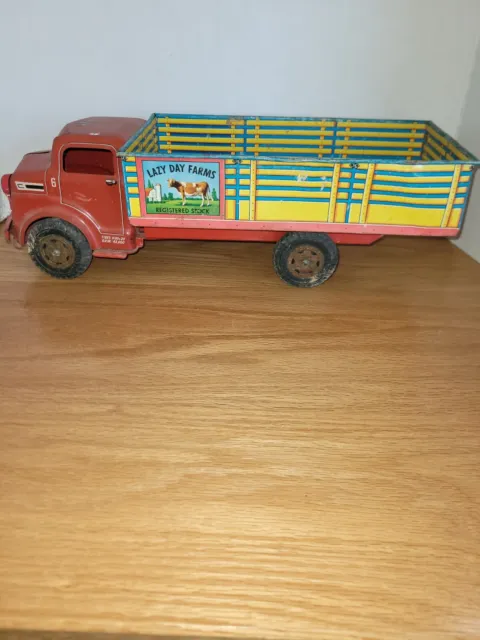 Marx 1950s Lazy Day Farms Tin Pressed Steel Dairy Truck Vintage 18'' 🚚