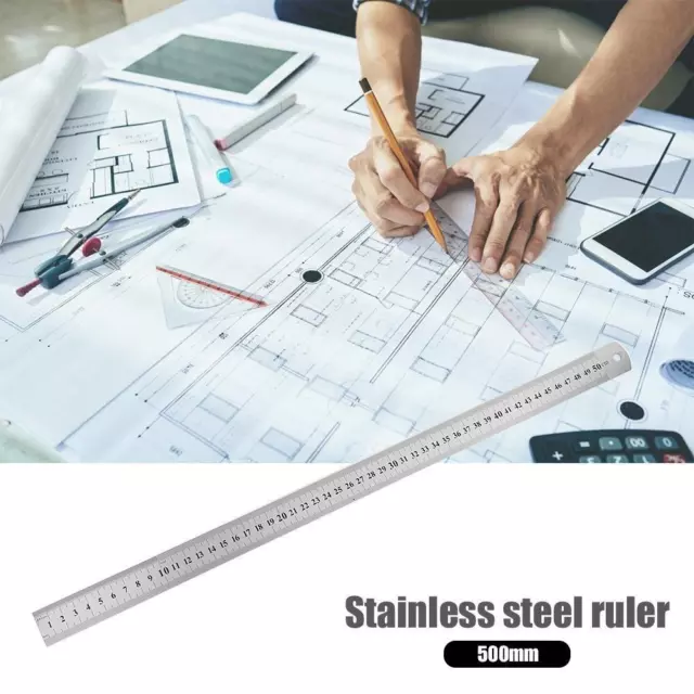 Stainless Steel Metal Straight Ruler Double Sided Measuring Tool (500mm)