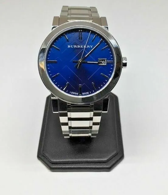 Burberry London Mens Bright Blue Angular Shapes Dial 38mm Stainless Watch BU9031