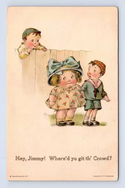 Skinny Boy Dating Chubby Girl ~ Antique CHARLES TWELVETREES Postcard 1919