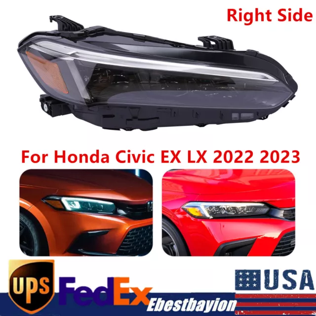 Right LED Headlight Passenger Side Headlamp RH For Honda Civic EX LX 2022 2023