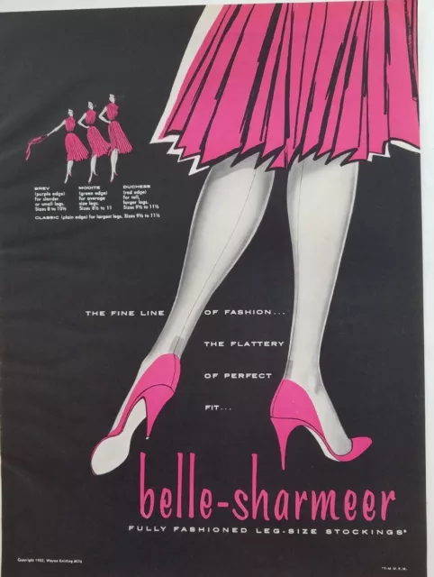 1955 women's Belle-Sharmeer leg size stockings Hosiery pink vintage fashion ad