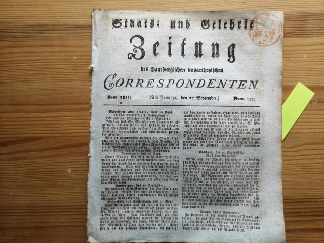 1811 Zeitung Hamburg 155 Notare in Hamburg Lübeck Bremen Stade Osnabrück