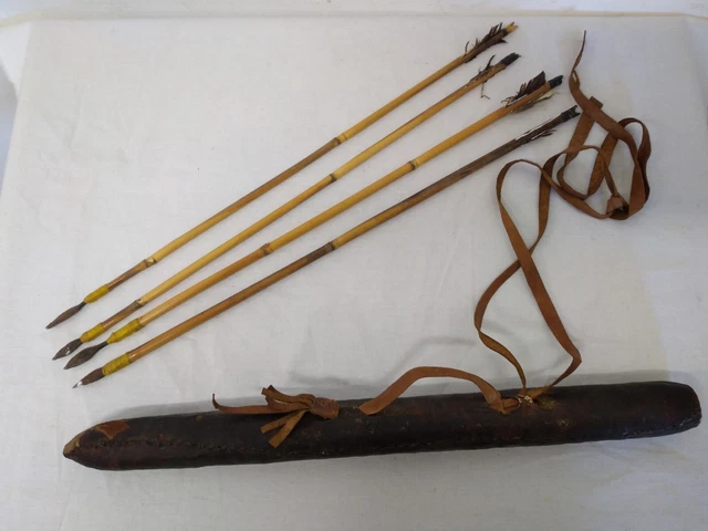 Porte-flèches Traditionnel Africain Gogo - Tanzanie, Cuir Et Bambou, Avec Flèche, Ancien