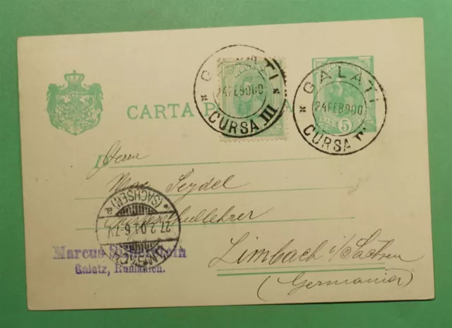 DR WHO 1900 ROMANIA GALATI UPRATED POSTAL CARD TO GERMANY  i67197