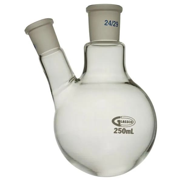 Glassco Rond Bas Flasque Deux Cous 100ml Centre De Cou 24/29 Côté Cou