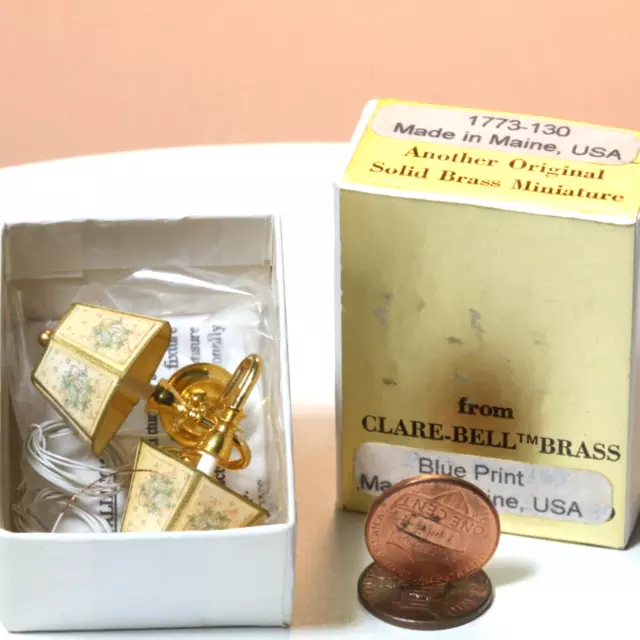 NEW Pair Clare Bell brass wall sconce lamps -Miniature Dollhouse 1:12 scale