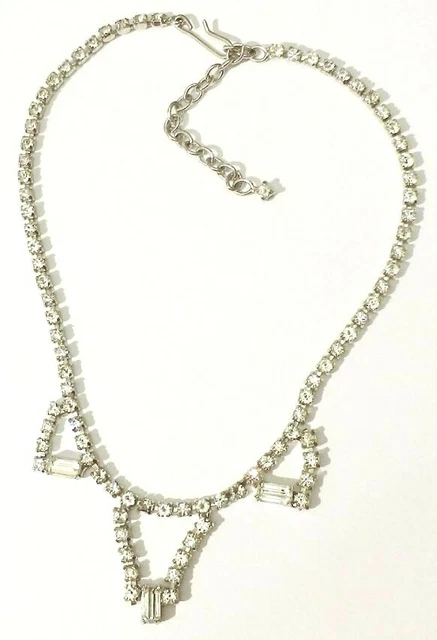 Collier Vintage Rivière En Cristaux - Faux Diamants Couleur Argenté - Réf. 2156, état Impeccable - Occasion