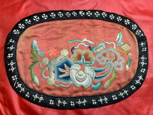 ANTIQUE 19th c QI’ING CHINESE EMBROIDERED SILK WALLET POUCH PURSE EMBROIDERY #1!