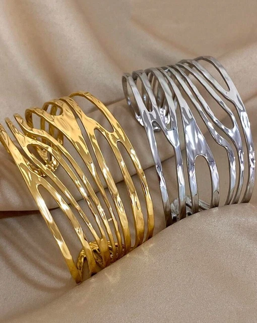 Bracelets joncs or épais en acier inoxydable dorés vendus à l'UNITÉ