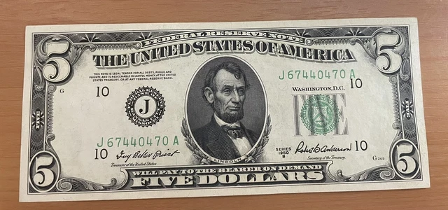 1950 Five Dollar Bill Uncirculated