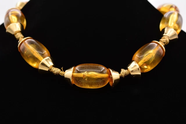 Givenchy Vintage Lucite Necklace Orange Gold Chunky Runway Signed 1980s Bin6A