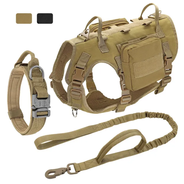 No Pull Tactical Dog Harness & Collar & Lead set Military Training Vest & Handle