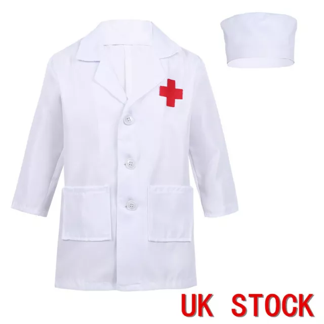 UK Boys Girls Doctor Role Play Costume Long Sleeves Scrub Coat Cosplay Dress Up