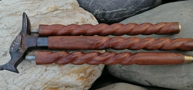 Handmade Brass Peacock Head Handle Antique Style Wooden Walking Stick Spiral Can