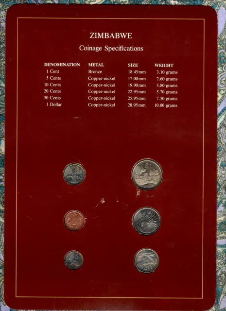Coin Sets of All Nations Zimbabwe 1980-1991 UNC $1 1980 1,10,20 cent 1991 2