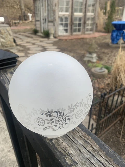 Vintage Round 6" Frosted Glass Globe Lamp Glass Shade Clear Floral, 3” Fitter