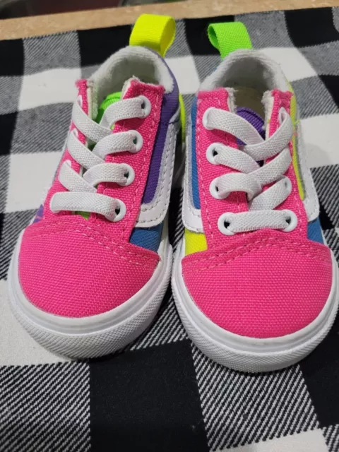 Vans Old Skool Neon ColorBlock Shoes Size 3 Toddle Purple Yellow Pink Blue