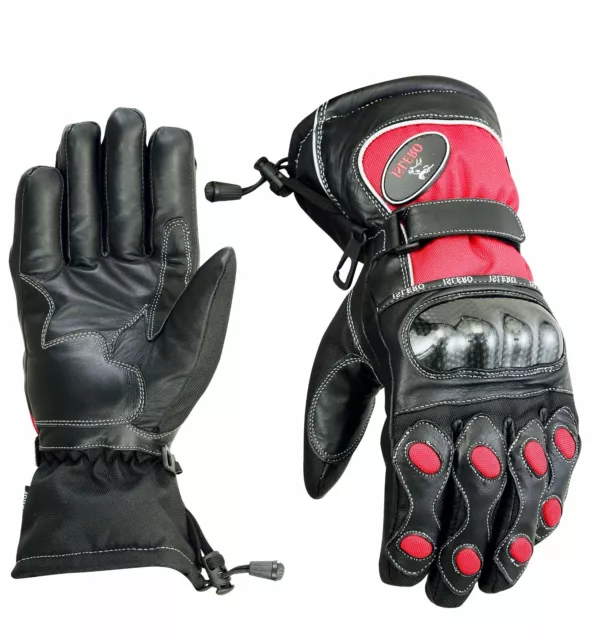 ISLERO Thermo Leder Motorrad Motorrad Handschuhe Kohlefaser Knuckle Racing 3