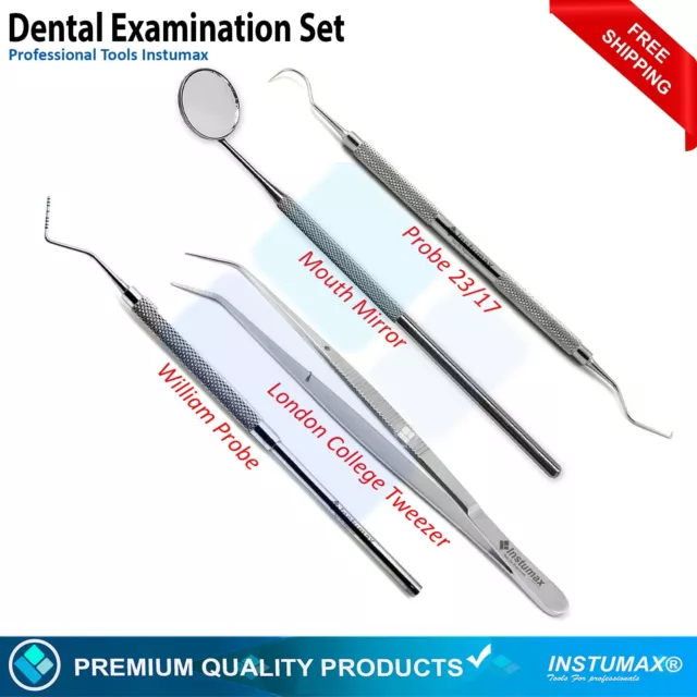 4 Pieces Dental Examination Set Student Probes Tweezer Dental Mouth Mirror