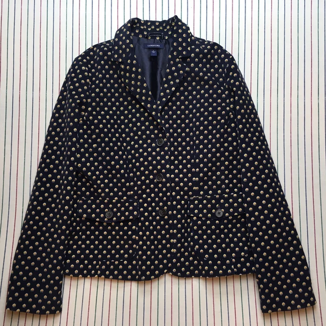 337 Lands' End Lined Corduroy Jacket Floral 3 Button Blazer Womens Size: 10 BLUE