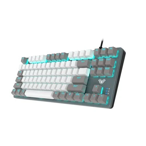 Wired Mechanical Gaming Keyboard Tenkeyless,80% Compact 87 Keys LED white/gray