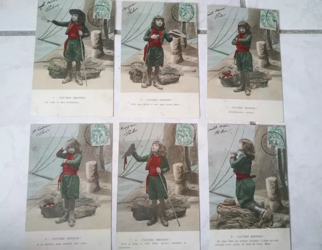 serie complete CPA fantaisie 1900 PAUVRES BRETONS 6 cartes postales anciennes