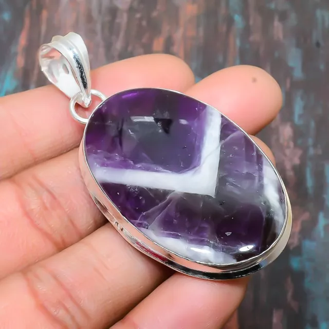 Chevron Amethyst Gemstone Handmade Gift Jewelry Pendant 2.48" u676
