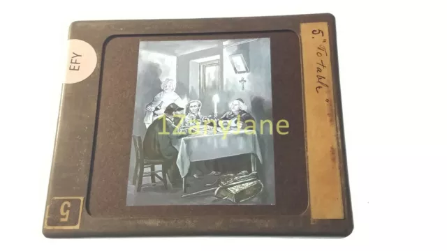 EFY HISTORIC Magic Lantern GLASS Slide "TO TABLE" 3 MEN BEING SERVED AT TABLE