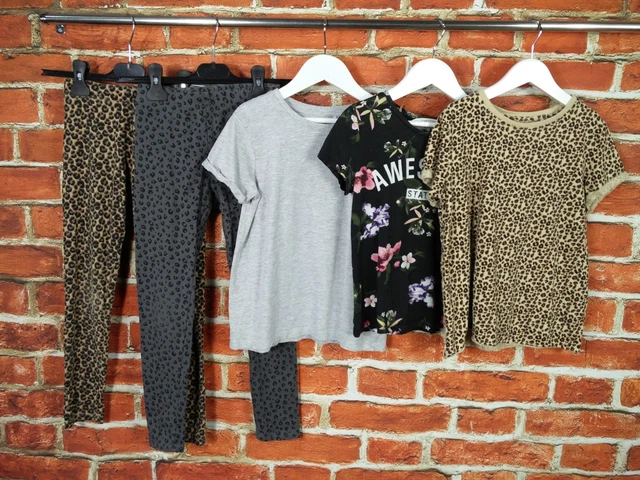 Girls Bundle Age 9-10 Years H&M M&S Next Leggings Short Sleeve Tee Leopard 140Cm