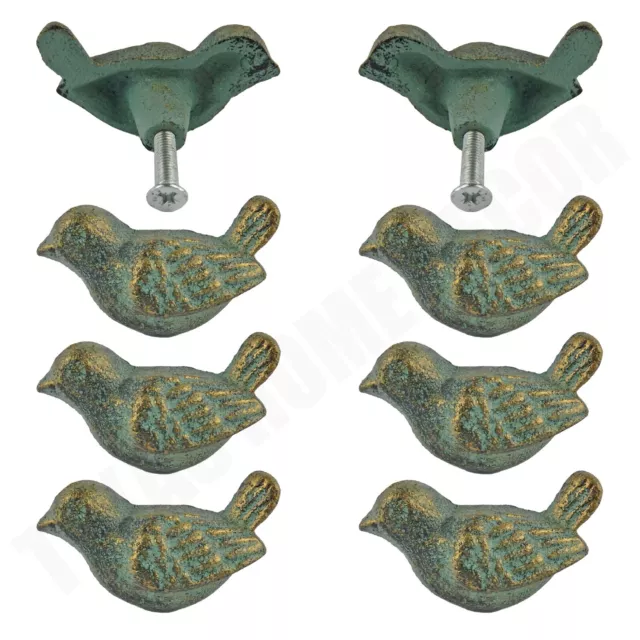 Cast Iron Bird Cabinet Drawer Door Knob Pull Verdigris Antique Style (Pack of 6)