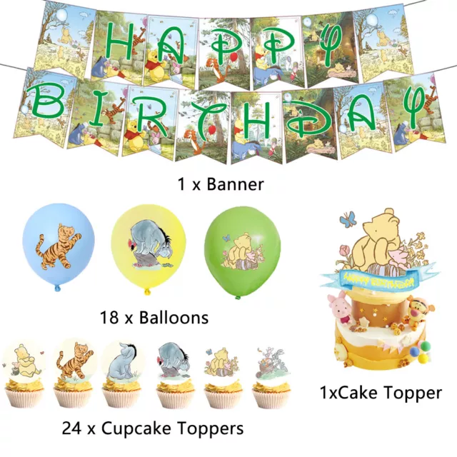 44pcs Banner, Cake Toppers & Balloons Set For Winnie The Pooh Themed Party Decor