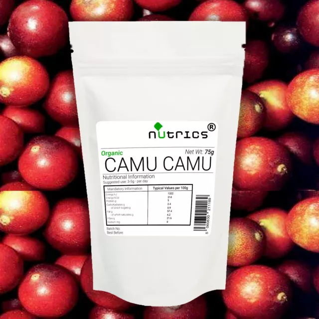 Nutrics® 100% Pure Organic CAMU CAMU Powder 75g Peruvian Superfood