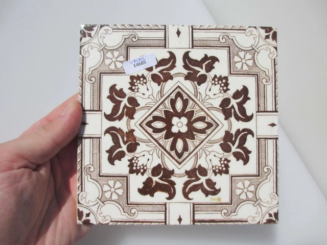 Vintage Ceramic Tile Floral Flowers Leaf Old Antique Art Nouveau Rococo