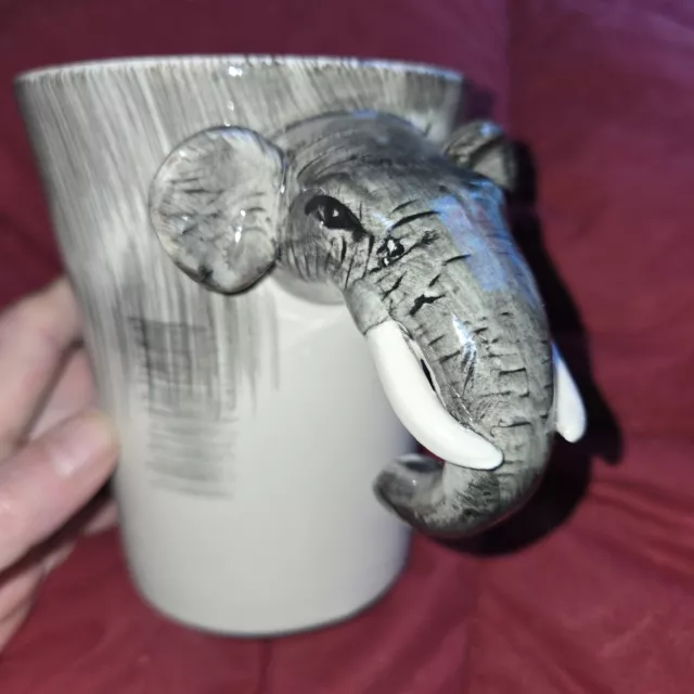 3D Animal Elephant w Tusks Coffee Mug w Trunk Handle Pier One Imports
