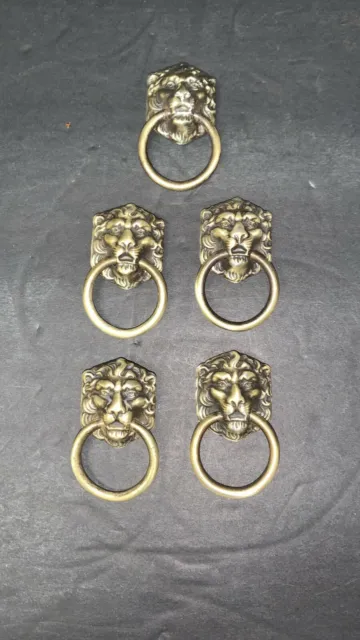 Lot Of 5 Antique Vintage Brass Lion’s Head Drawer Ring Pulls Salvage