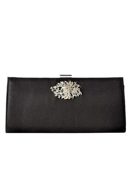 Borsa a tracolla con catena e pochette con telaio Stacee in raso nero... 2
