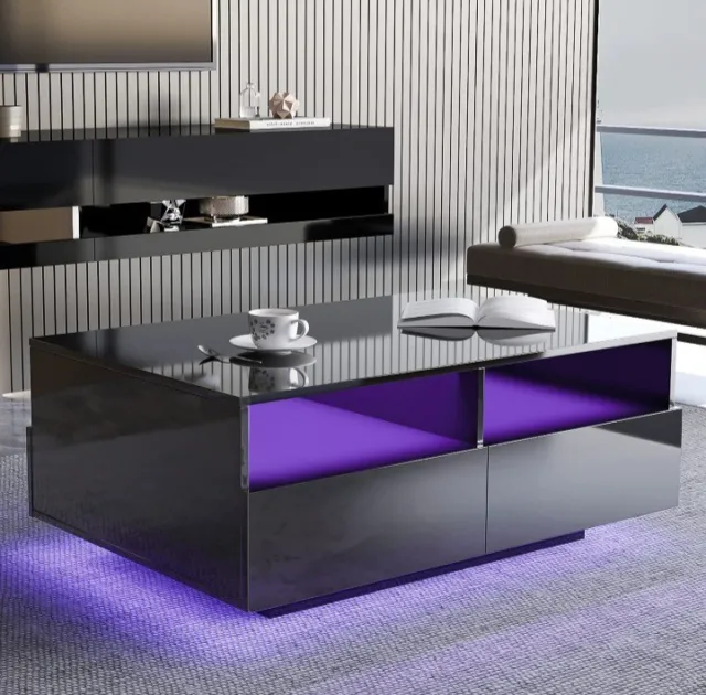 LED Modern Coffee Table (With Storage)