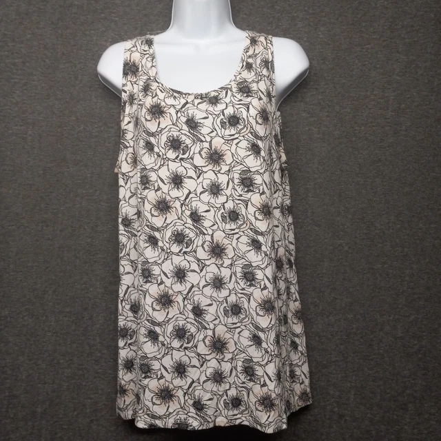 DIP Wide Strap Tank Top - Women's size L - White, black, floral..