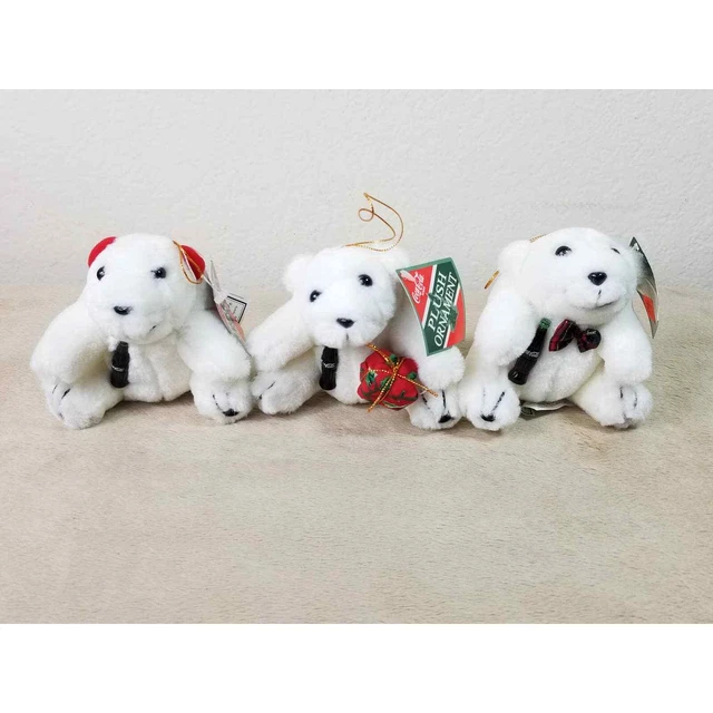Coca Cola Polar Bear Plush Christmas Ornaments 1993 1995 New Vintage x3