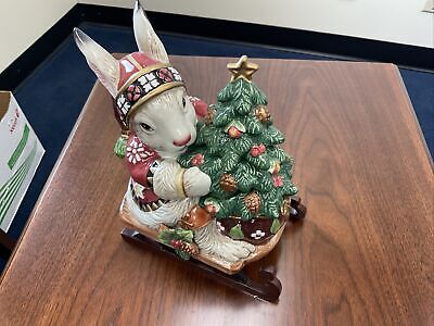 Fitz and Floyd Christmas Lodge Rabbit Lidded Trinket Box Figurine Lid Bunny