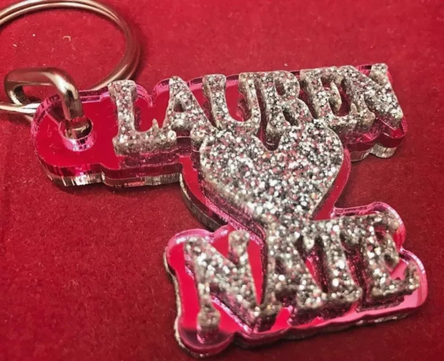 Double Name Key Chain Name Plate Custom Any Name Shape Couple Keychain Laser Cut