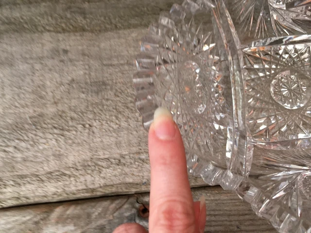 American Brilliant Cut Glass Small Bowl Hobstars and Pin Wheels 7
